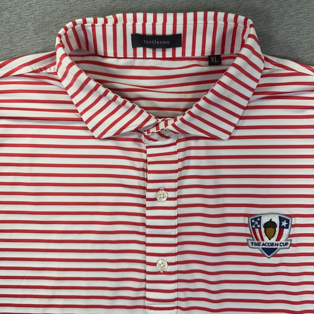 Turtleson Golf Polo Shirt Mens‎ XL Red White Striped The Acorn Cup Performance